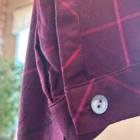 J. Jill Women’s Deep Red Button Down Shirt with Windowpane Design, S - Picture 3 of 8